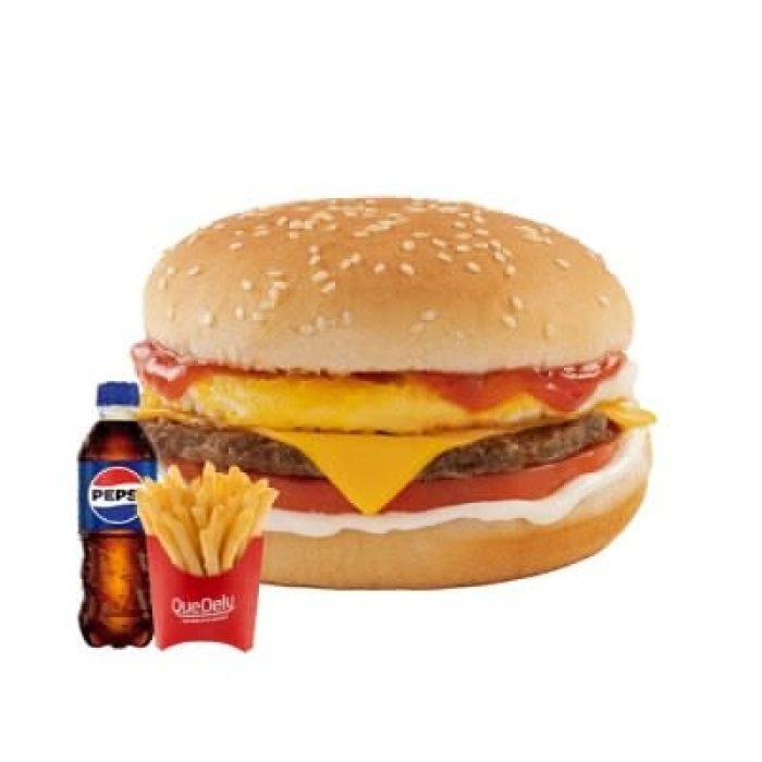 Combo Torito: Con huevo, carne jugosa, tomate y queso, el combo Torito es una explosión de sabor. Viene acompañado de papas crujientes y bebida bien fría.